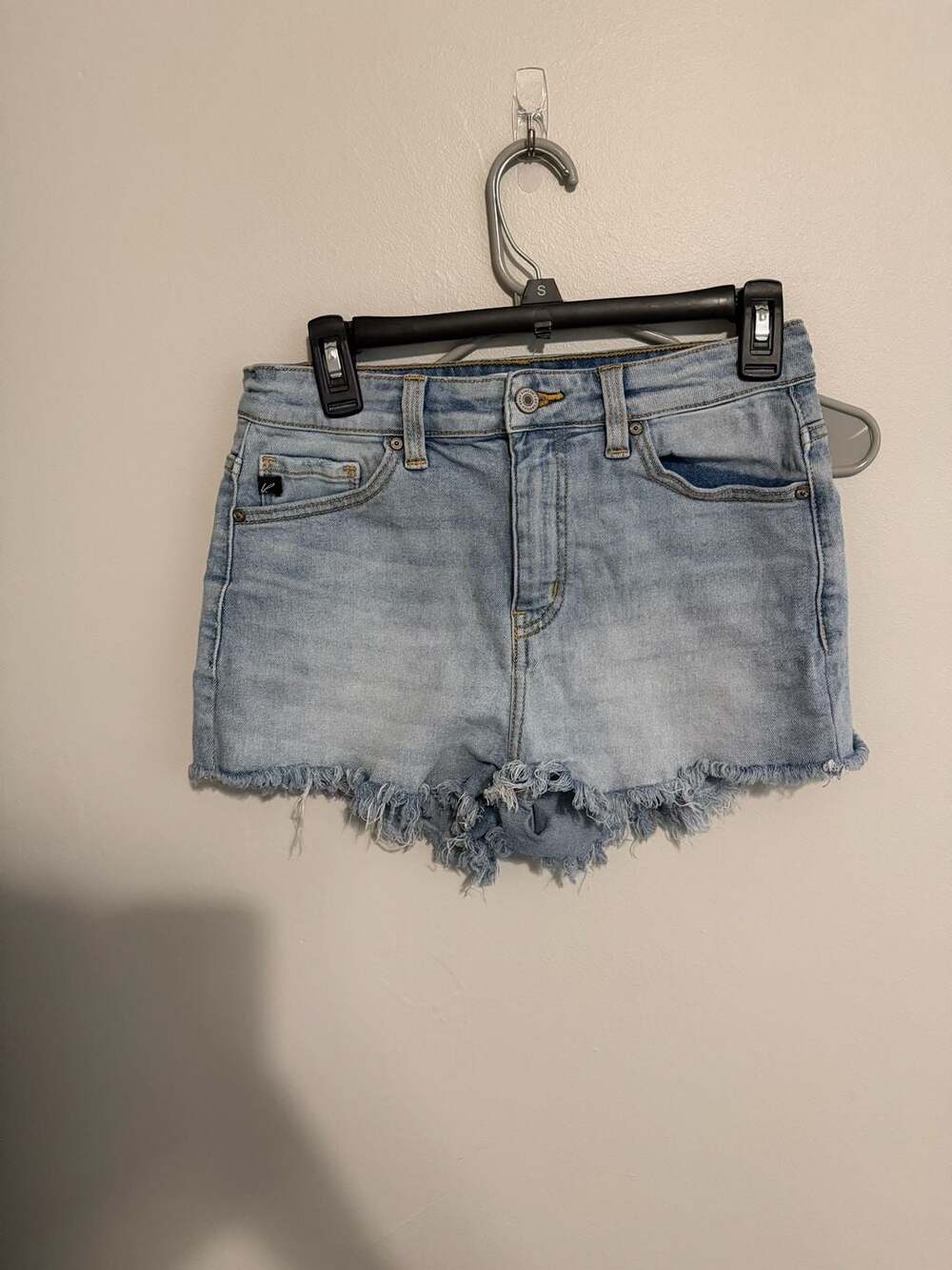 Kancan High Rise Raw Hem Light Wash Denim Shorts Style KC8362NL